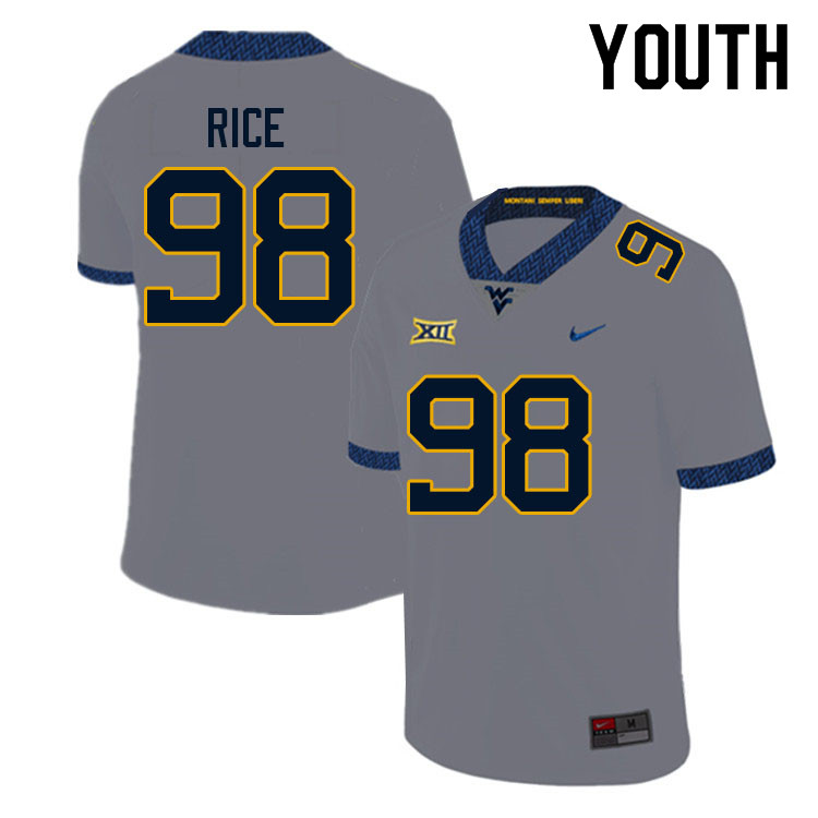 NCAA Youth Cam Rice West Virginia Mountaineers Gray #98 Nike Stitched Football College Authentic Jersey IZ23W28OP